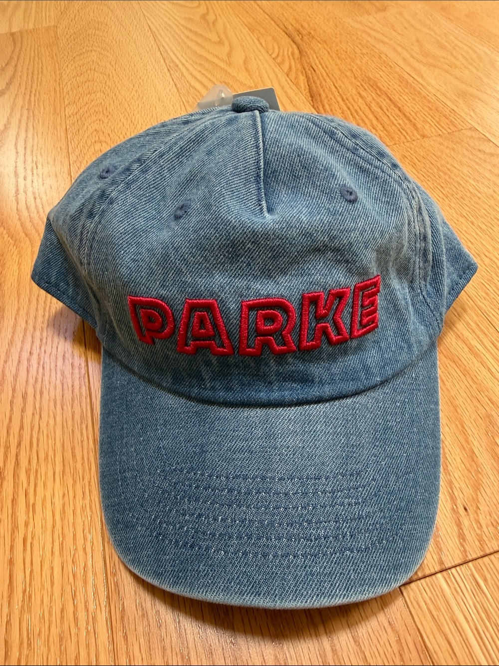 New! Parke x Target collab OS medium wash denim baseball hat.